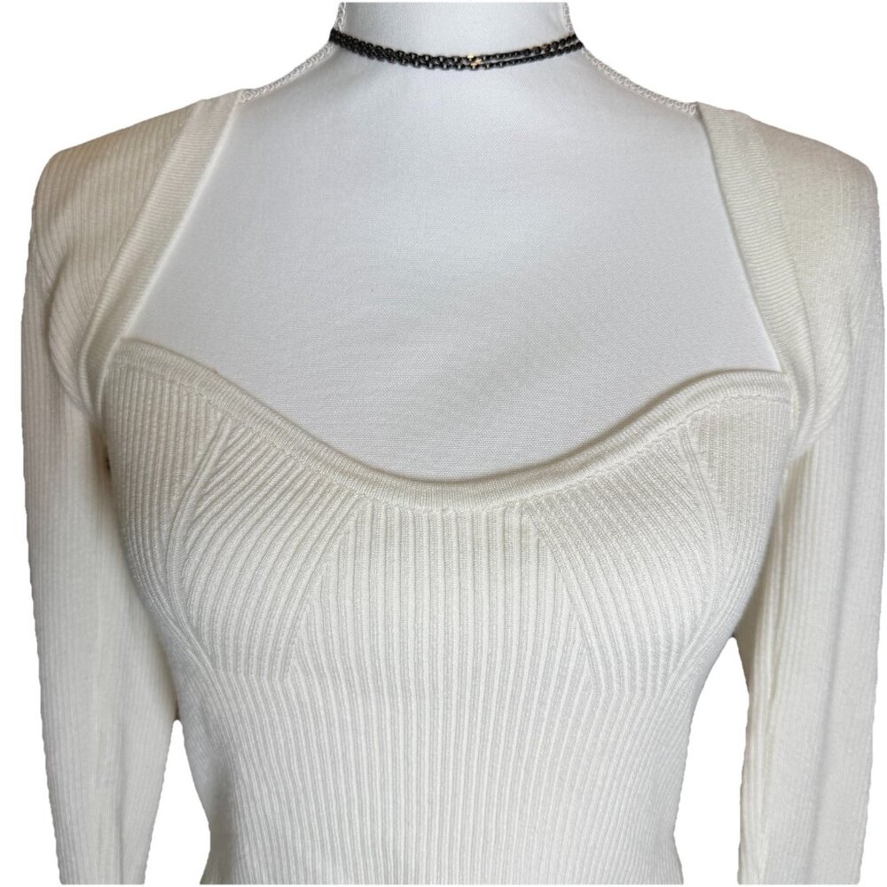 Nectar Clothing Cream Sweetheart Neckline Long Sleeve Ribbed Crop Top Size Small - Picture 2 of 6